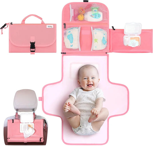 Kopi Baby Portable Diaper Changing Pad - Baby Diaper Changer Travel Bag with Wipes Pocket, Smart Design Portable Changing Mat, Infant Travel Station Kit, Gift for Newborn Girl & Boy - Pink, Premium